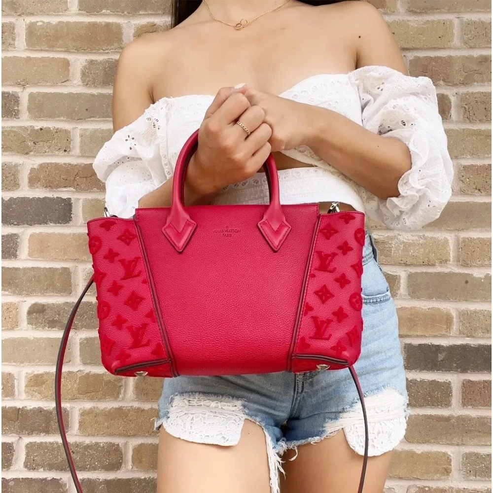 Louis Vuitton W Tote PM Satchel Crossbody Monogram Tuffetage Franboise Red - Picture 1 of 10
